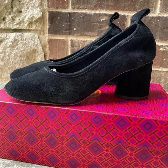 Tory Burch Heels Column Block Therese 65mm Black Suede Round Toe Womens 9 - Picture 4 of 14